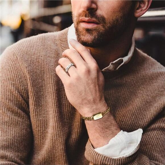 Mens Personalized Initial Bracelet Adjustable Stainless Steel Cuban Chain Jewelr - Picture 3 of 7